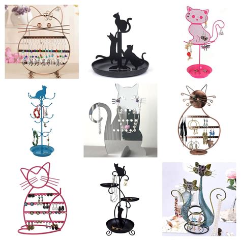 metal cat jewelry box|cat jewelry holder earring.